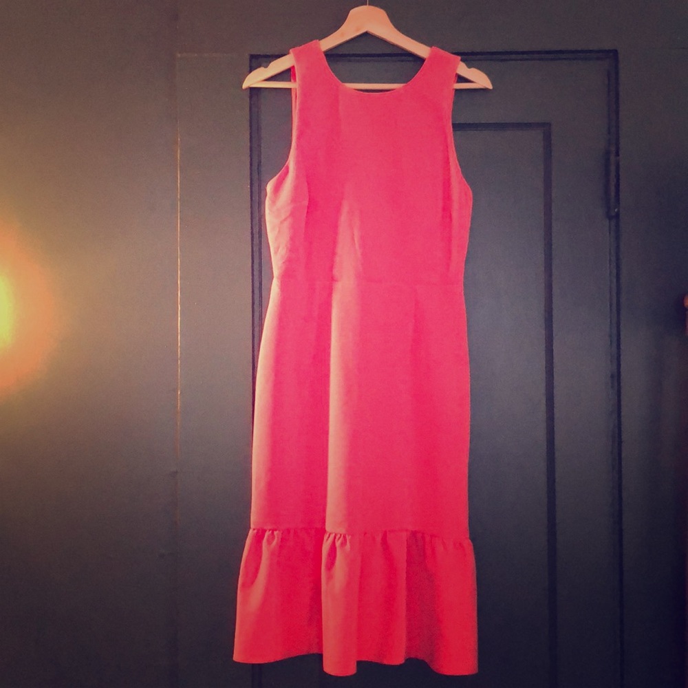 ASOS pink fitted knee-length dress with ruffle hem